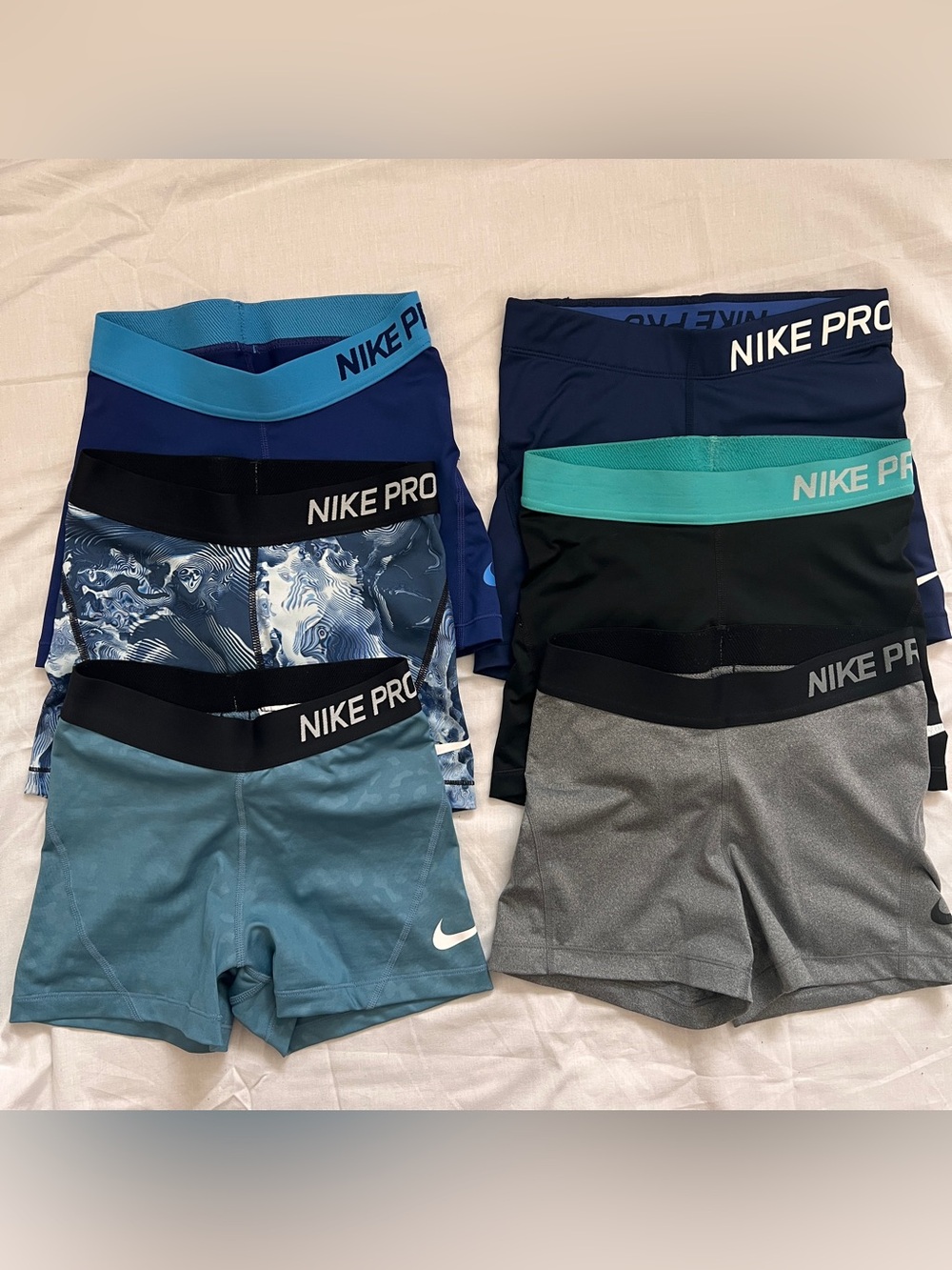 6 Bundle Women’s Nike Pros Assorted Blue & Gray Performance Shorts size XS